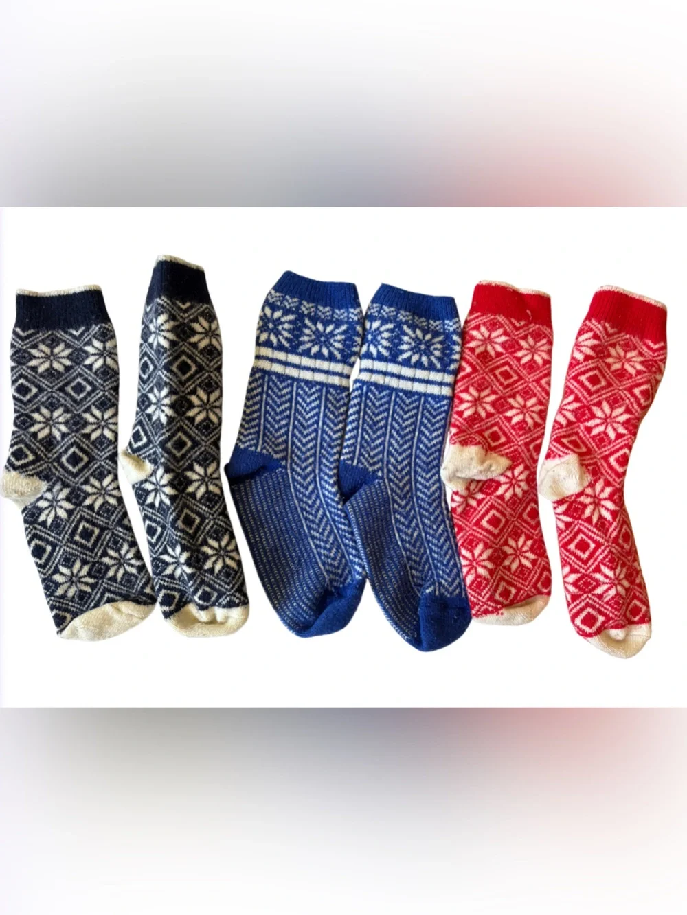 J. Crew - Women’s Set of 3 Fair Isle Wool Socks - Size 6-9 - Red, Blue & Navy